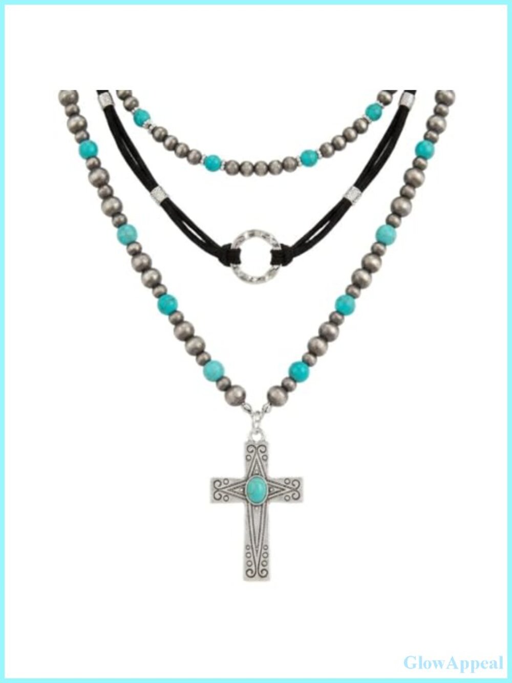 QCWN Western Necklace Set Navajo Pearl Beaded Turquoise Cross Layered Choker